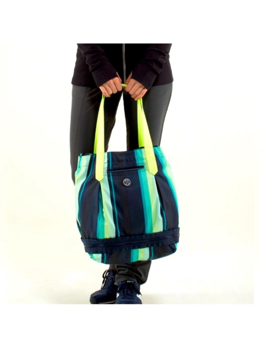 lululemon athletica Navy, Teal & Lime Striped Tote